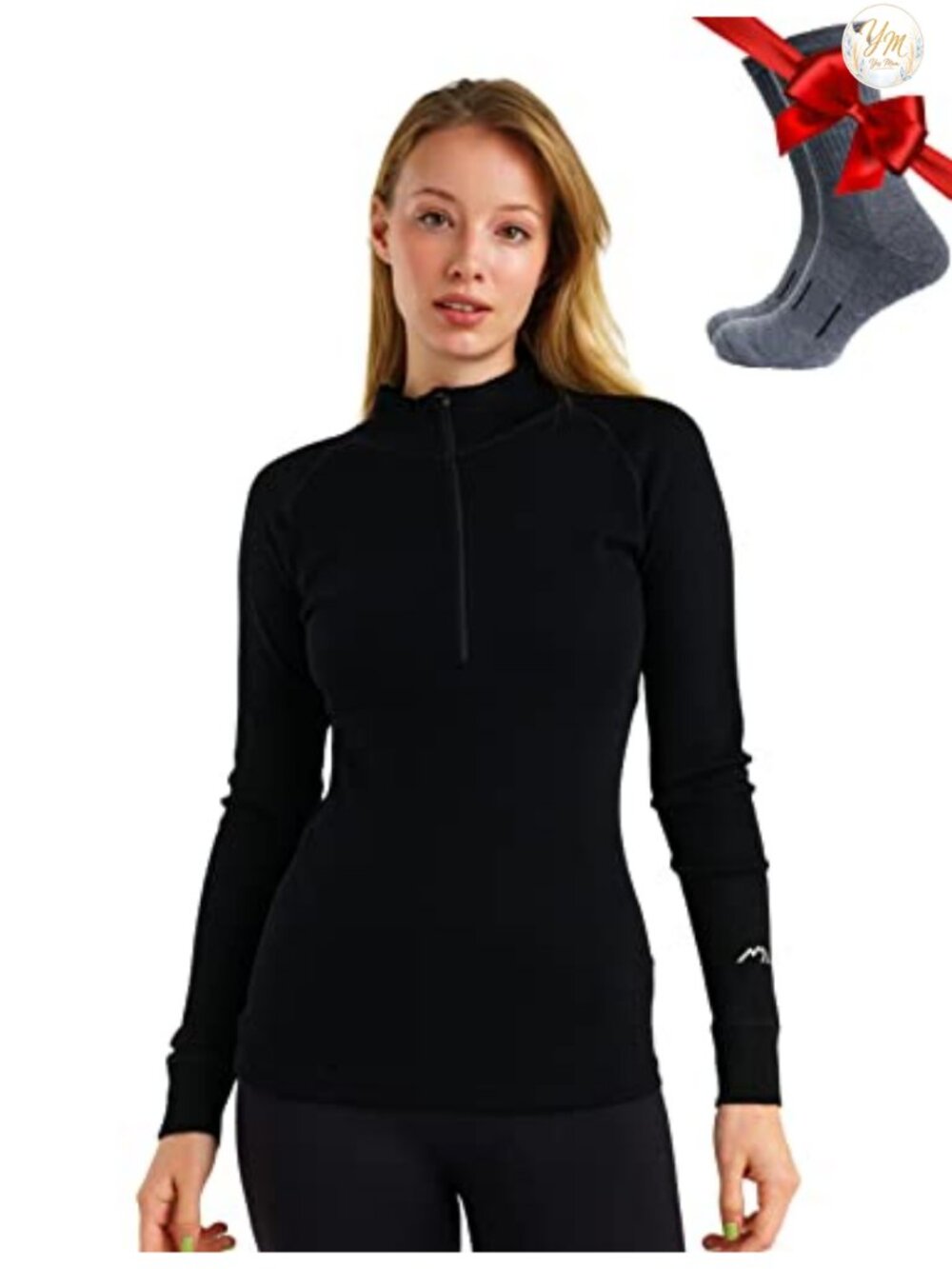 100% Superfine Merino Wool Quarter Zip Sweater Women Thermal Base Layer with
